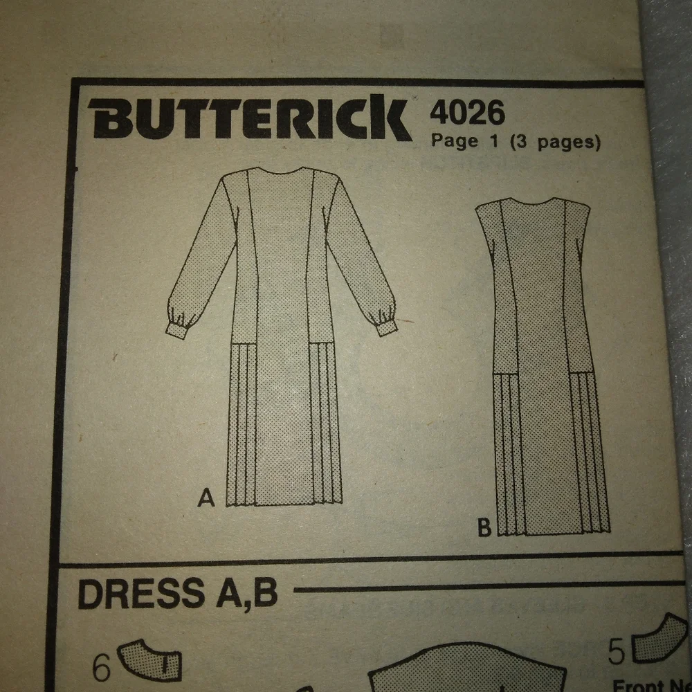 BUTTERICK 4026 sz 8-12 Misses loose fitting straight dress princess seams pleate